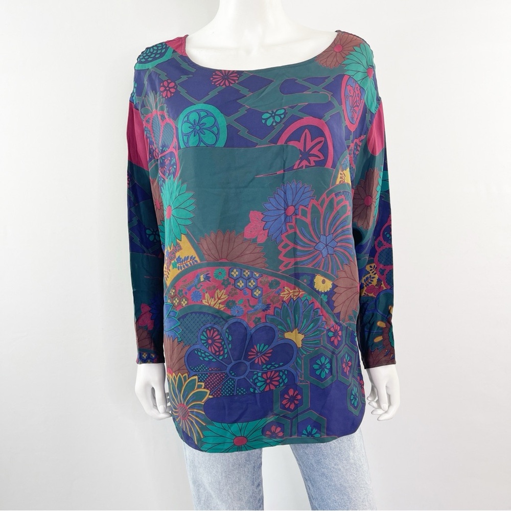Fenn Wright & Manson Top Size 3 Vintage Floral 100% Silk Long Sleeve Blouse